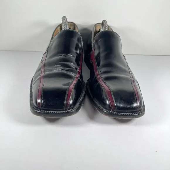 San Remo Platinum Leather Penny Loafers Dress Shoes Black/Burgundy Men's 10.5 - Picture 2 of 8